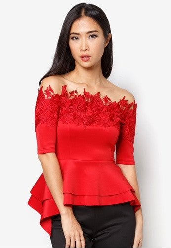 Off Shoulder Lace Peplum Top